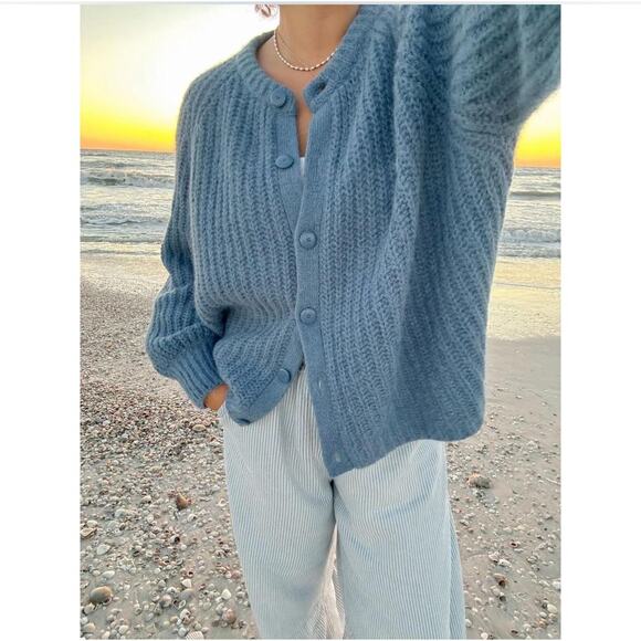 La Maille Sezane Emile Cardigan Summer Blue Size XXXL✨ - Picture 4 of 13